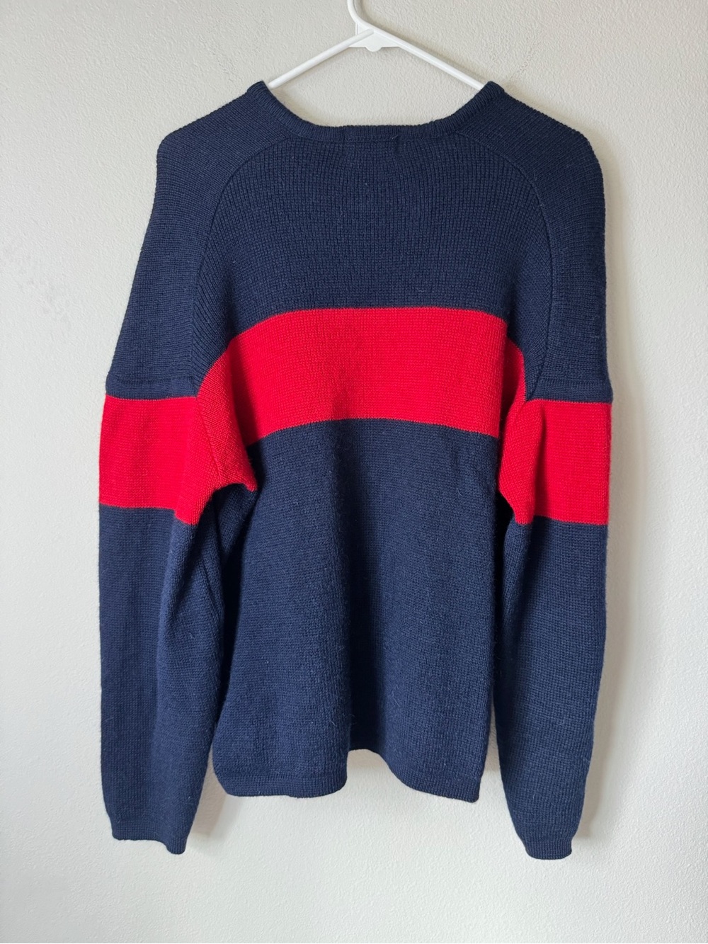 Vintage Demetre Seattle 100% Wool Sweater Mens Large Navy Red Color Block USA - Picture 2 of 4